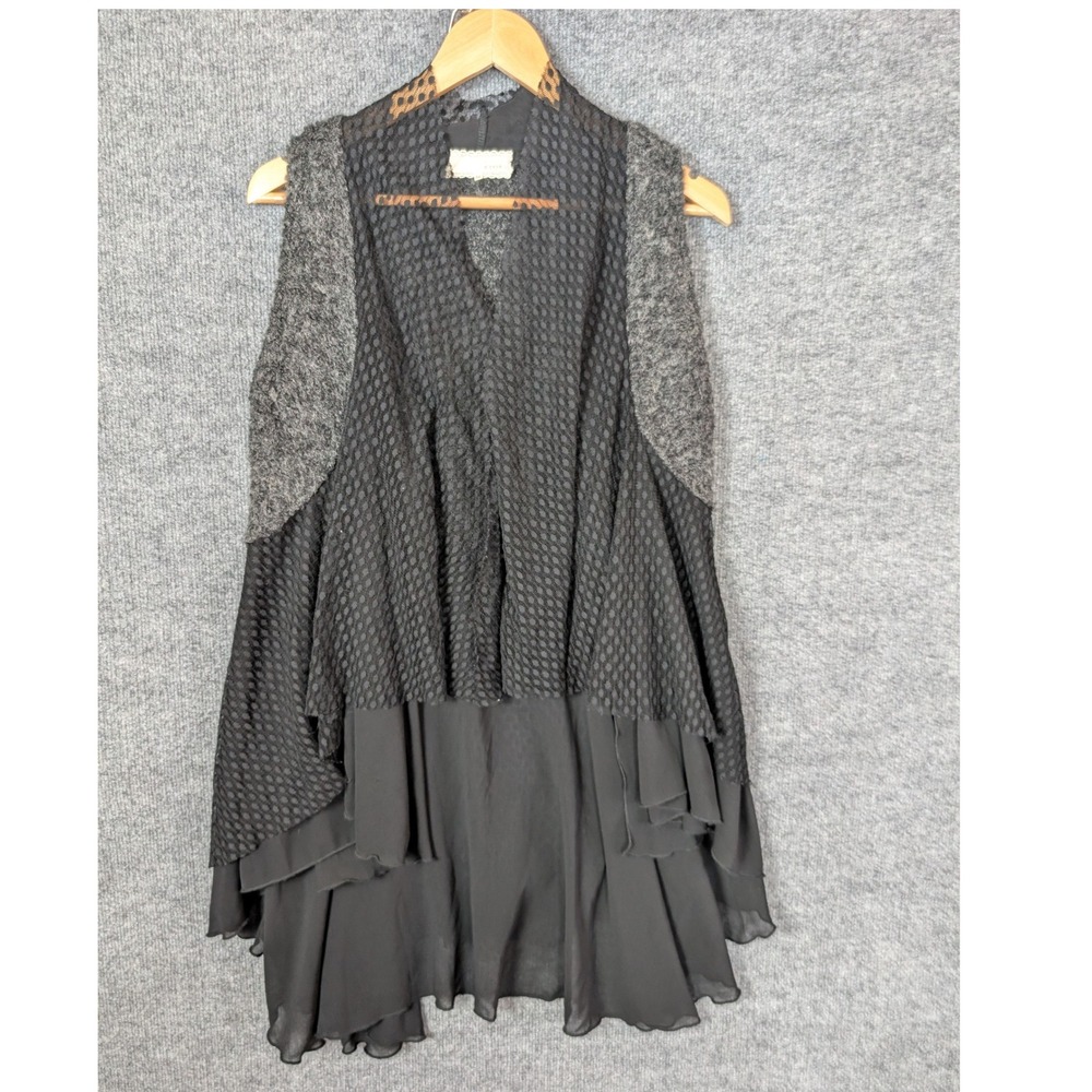 a'reve M Mesh Ruffle Vest Grey Black Polka Dot Boho Tiered Y2k 90s Whimsigoth